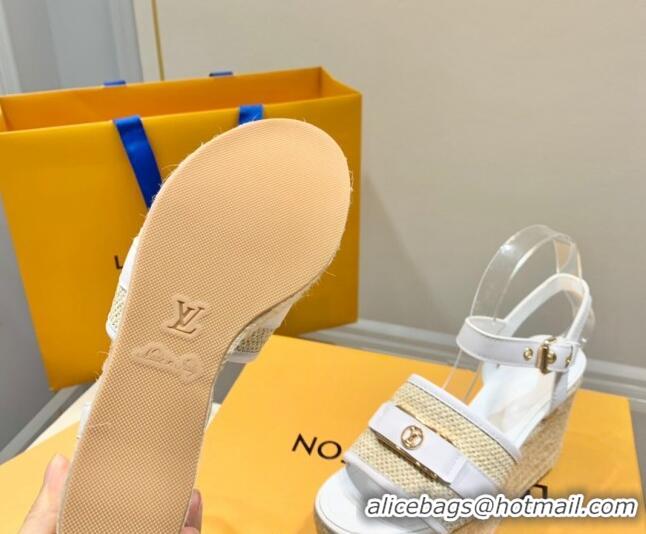 Unique Style Louis Vuitton Starboard Wedge Sandals 10cm with LV Circle White Leather 062042