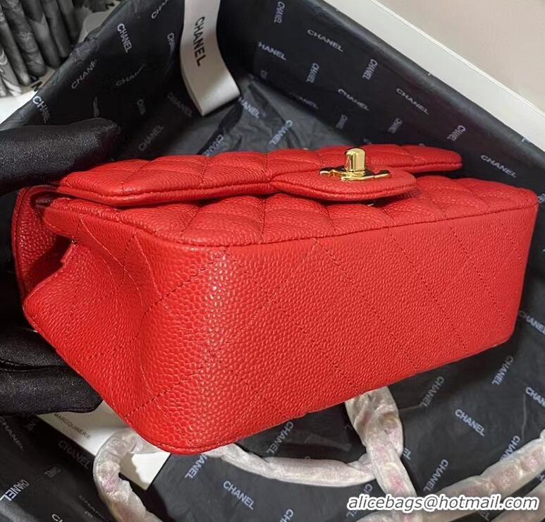 High Quality Chanel Mini Flap Bag Grained Leather A0116 Red Gold