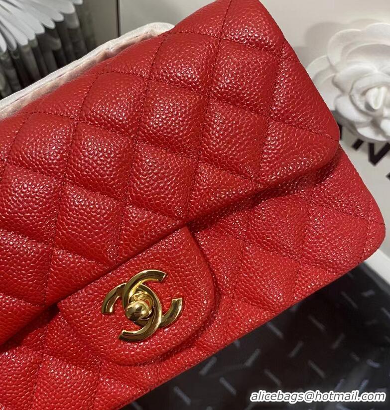 High Quality Chanel Mini Flap Bag Grained Leather A0116 Red Gold