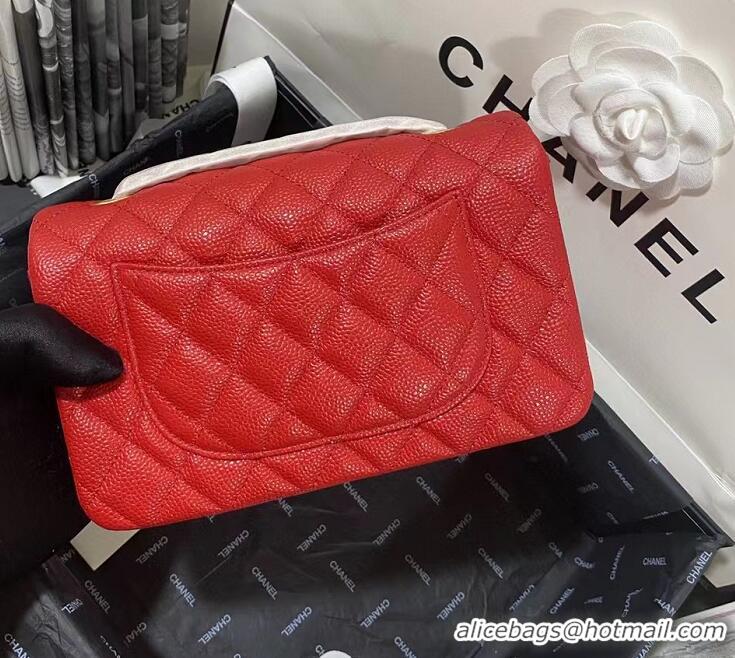 High Quality Chanel Mini Flap Bag Grained Leather A0116 Red Gold