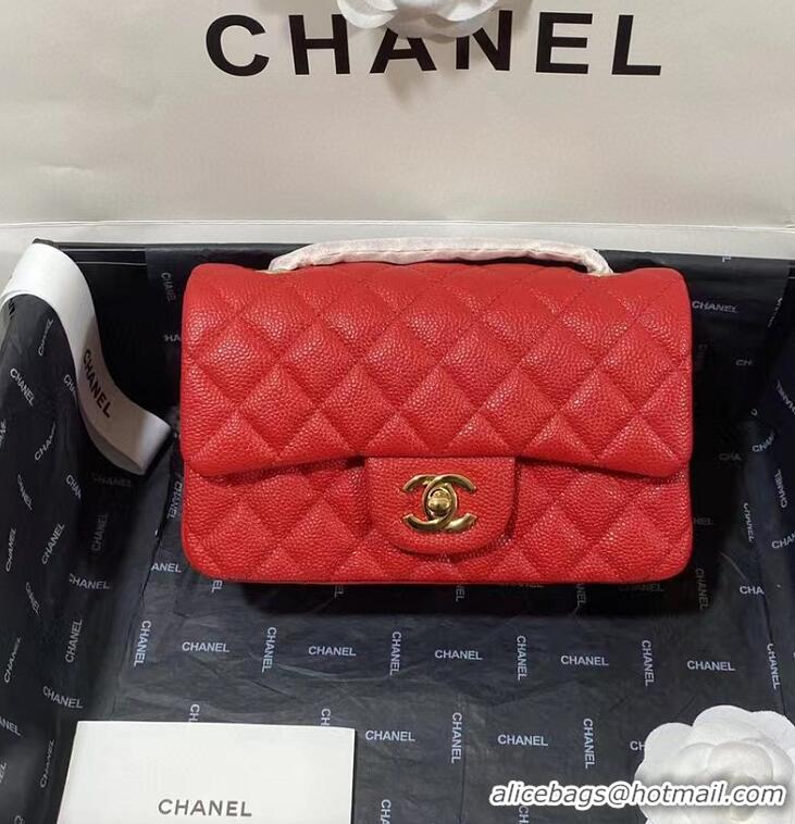 High Quality Chanel Mini Flap Bag Grained Leather A0116 Red Gold