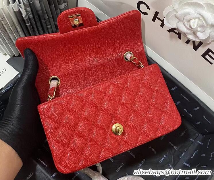 High Quality Chanel Mini Flap Bag Grained Leather A0116 Red Gold