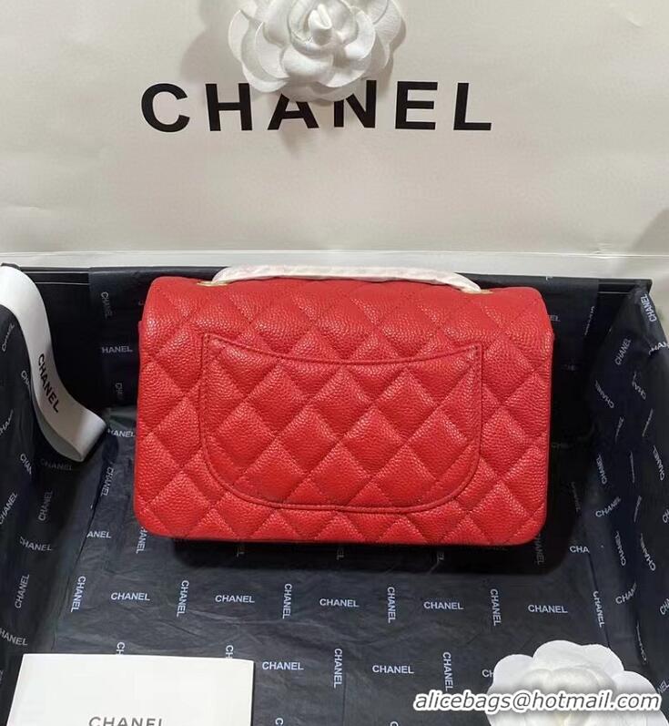 High Quality Chanel Mini Flap Bag Grained Leather A0116 Red Gold