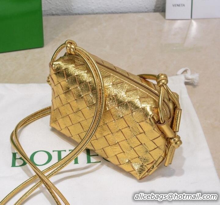 Inexpensive Bottega Veneta Mini intrecciato leather cross-body bag 680254 gold