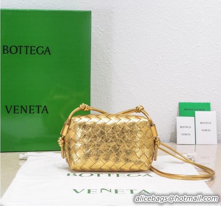 Inexpensive Bottega Veneta Mini intrecciato leather cross-body bag 680254 gold