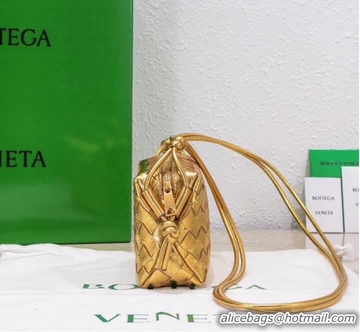 Inexpensive Bottega Veneta Mini intrecciato leather cross-body bag 680254 gold