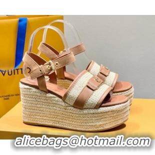 Best Luxury Louis Vuitton Starboard Wedge Sandals 10cm with LV Circle Brown Leather 062043