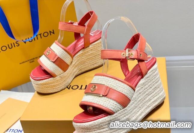 Big Discount Louis Vuitton Starboard Wedge Sandals 10cm with LV Circle Red Leather 062045