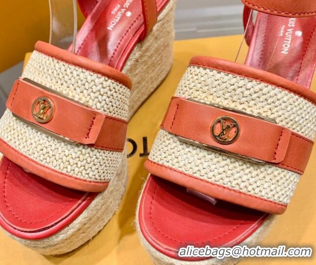 Big Discount Louis Vuitton Starboard Wedge Sandals 10cm with LV Circle Red Leather 062045