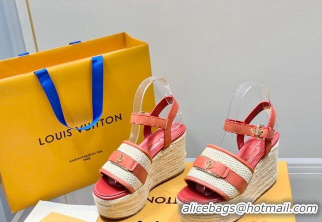 Big Discount Louis Vuitton Starboard Wedge Sandals 10cm with LV Circle Red Leather 062045