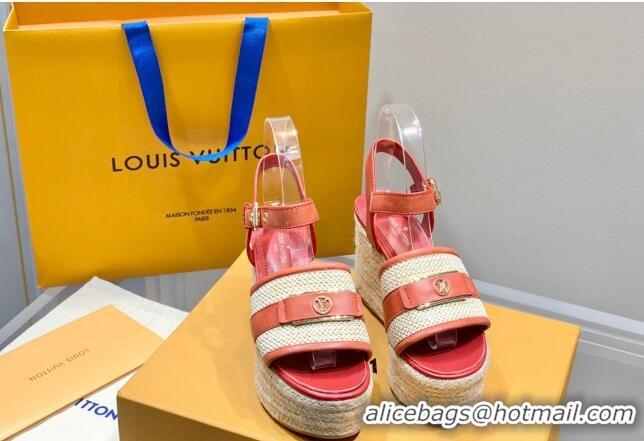 Big Discount Louis Vuitton Starboard Wedge Sandals 10cm with LV Circle Red Leather 062045