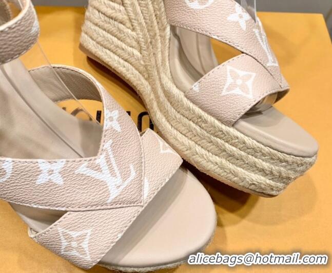 Best Product Louis Vuitton Starboard Wedge Sandals 10cm with V Strap Pink Leather 062047