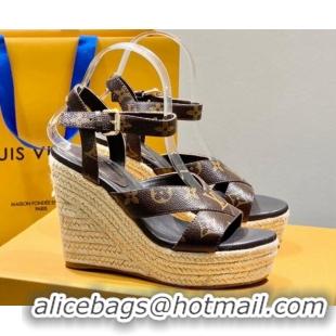 New Style Louis Vuitton Starboard Wedge Sandals 10cm with V Strap Monogram Canvas 062048