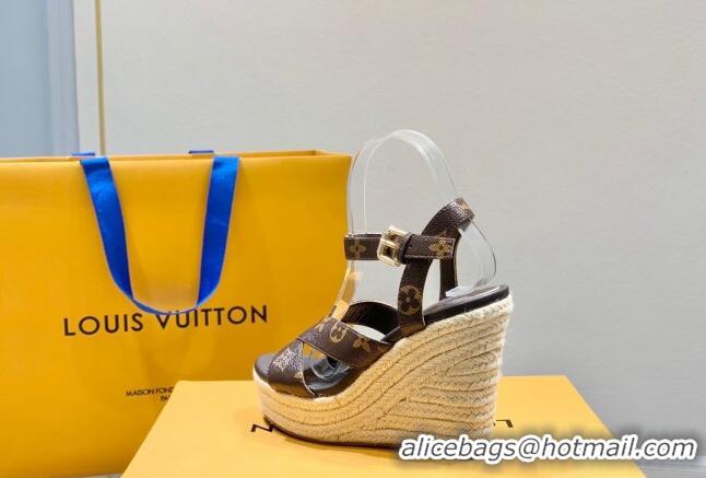 New Style Louis Vuitton Starboard Wedge Sandals 10cm with V Strap Monogram Canvas 062048