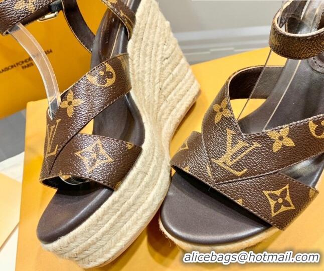 New Style Louis Vuitton Starboard Wedge Sandals 10cm with V Strap Monogram Canvas 062048