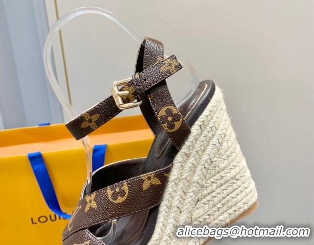 New Style Louis Vuitton Starboard Wedge Sandals 10cm with V Strap Monogram Canvas 062048