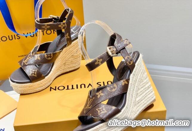 New Style Louis Vuitton Starboard Wedge Sandals 10cm with V Strap Monogram Canvas 062048