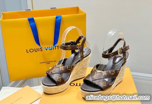 New Style Louis Vuitton Starboard Wedge Sandals 10cm with V Strap Monogram Canvas 062048