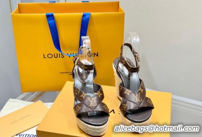 New Style Louis Vuitton Starboard Wedge Sandals 10cm with V Strap Monogram Canvas 062048