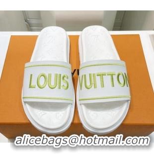 Classic Practical Louis Vuitton Signature Leather Flat Slide Sandals White 062051