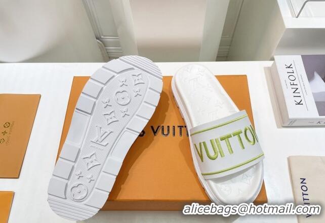 Classic Practical Louis Vuitton Signature Leather Flat Slide Sandals White 062051