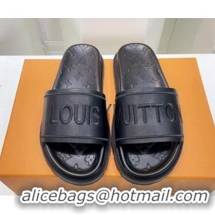 Best Price Louis Vuitton Signature Leather Flat Slide Sandals Black 062052