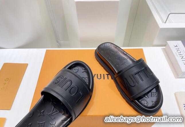 Best Price Louis Vuitton Signature Leather Flat Slide Sandals Black 062052