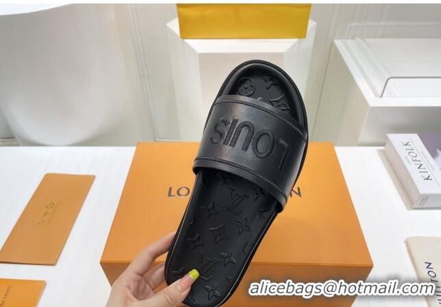 Best Price Louis Vuitton Signature Leather Flat Slide Sandals Black 062052