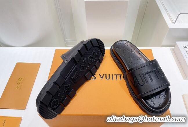 Best Price Louis Vuitton Signature Leather Flat Slide Sandals Black 062052