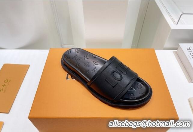 Best Price Louis Vuitton Signature Leather Flat Slide Sandals Black 062052