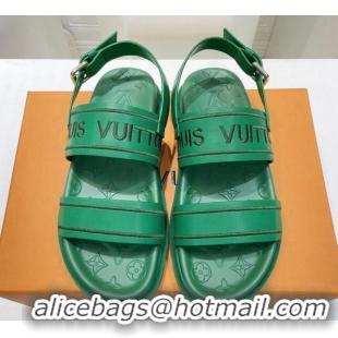 Purchase Louis Vuitton Signature Embroidered Leather Flat Sandals Green 062053