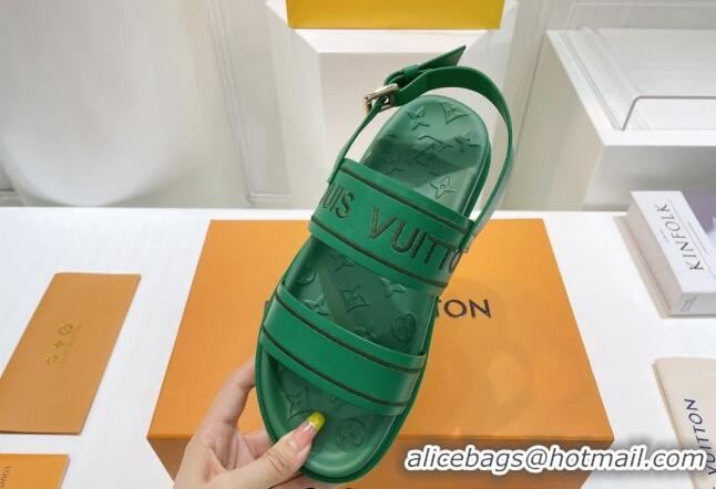 Purchase Louis Vuitton Signature Embroidered Leather Flat Sandals Green 062053