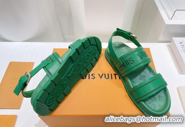 Purchase Louis Vuitton Signature Embroidered Leather Flat Sandals Green 062053