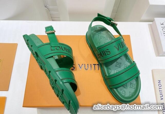 Purchase Louis Vuitton Signature Embroidered Leather Flat Sandals Green 062053