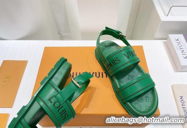 Purchase Louis Vuitton Signature Embroidered Leather Flat Sandals Green 062053