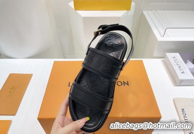 Lower Price Louis Vuitton Signature Embroidered Leather Flat Sandals Black 062054