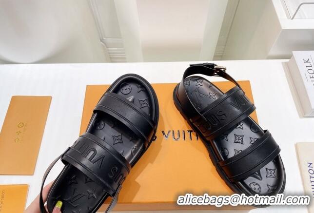 Lower Price Louis Vuitton Signature Embroidered Leather Flat Sandals Black 062054