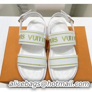 Feminine Louis Vuitton Signature Embroidered Leather Flat Sandals White 062055