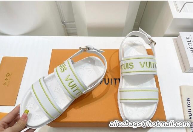 Feminine Louis Vuitton Signature Embroidered Leather Flat Sandals White 062055