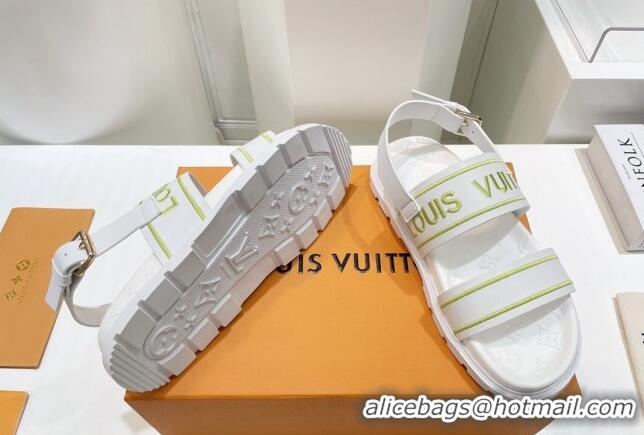 Feminine Louis Vuitton Signature Embroidered Leather Flat Sandals White 062055