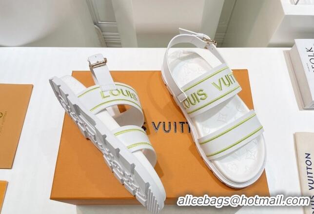 Feminine Louis Vuitton Signature Embroidered Leather Flat Sandals White 062055