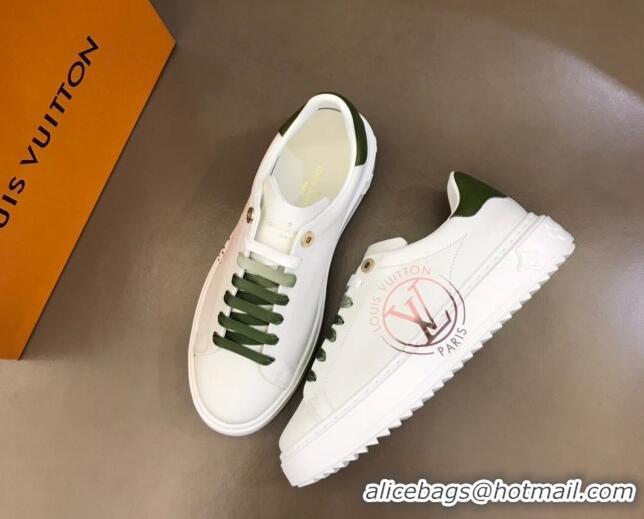 Low Price Louis Vuitton Time Out Leather Sneakers White/Green 0621051