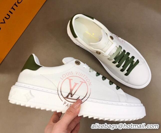 Low Price Louis Vuitton Time Out Leather Sneakers White/Green 0621051