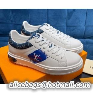 Duplicate Louis Vuitton Time Out Leather Sneakers White/Blue 0621054