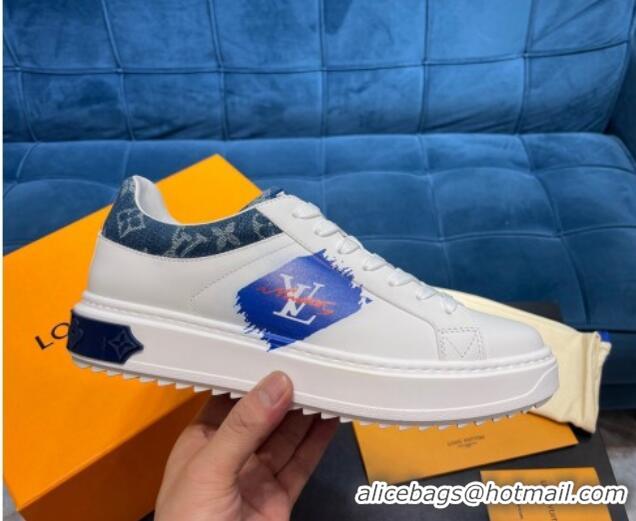 Duplicate Louis Vuitton Time Out Leather Sneakers White/Blue 0621054