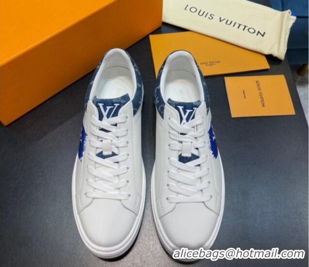 Duplicate Louis Vuitton Time Out Leather Sneakers White/Blue 0621054