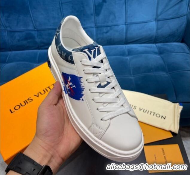 Duplicate Louis Vuitton Time Out Leather Sneakers White/Blue 0621054