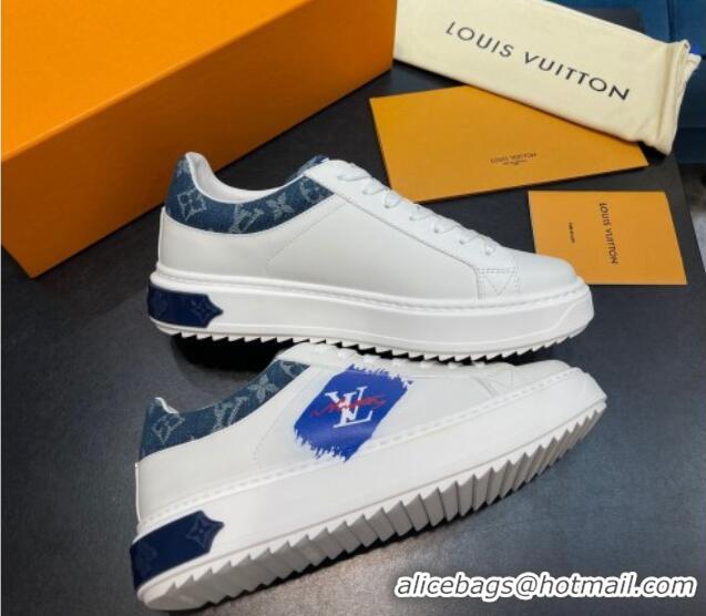 Duplicate Louis Vuitton Time Out Leather Sneakers White/Blue 0621054