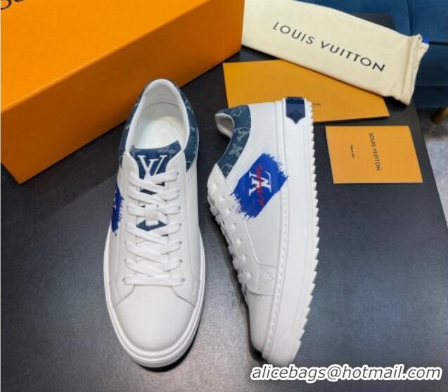 Duplicate Louis Vuitton Time Out Leather Sneakers White/Blue 0621054