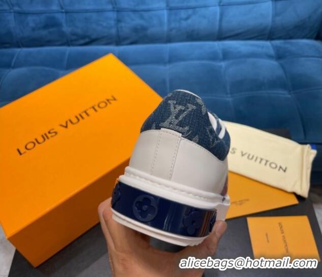 Duplicate Louis Vuitton Time Out Leather Sneakers White/Blue 0621054